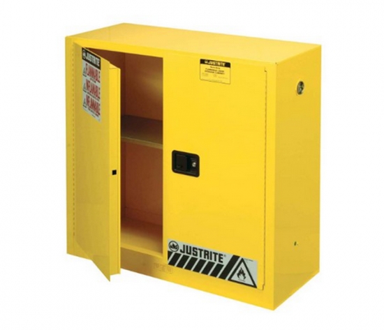 Justrite 30 Gallon Cabinet Manual Door Yellow Flammable Safe Sure-Grip EX Justrite 893000