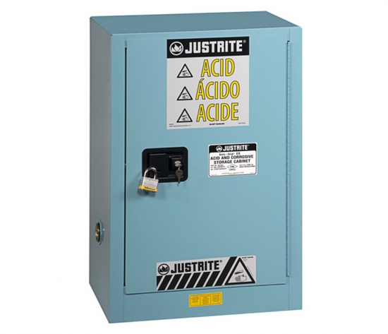 Justrite 15 Gallon Cabinet Manual Door Blue Acid Comp Sure-Grip EX Justrite 891502
