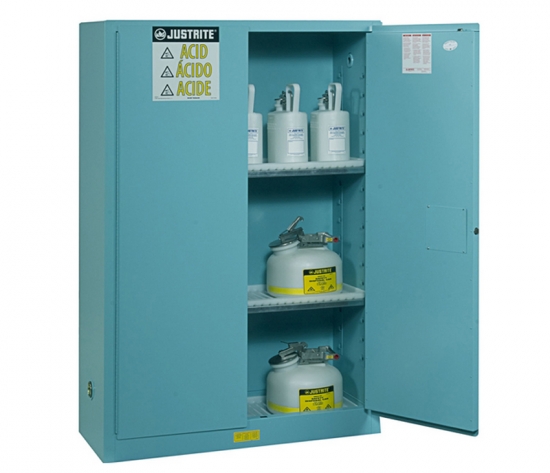 Justrite 45 Gallon Cabinet Manual Door Blue Acid Safe Sure-Grip EX Justrite 894502