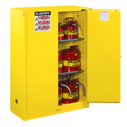 Justrite 45 Gallon Cabinet Manual Door Yellow Flammable Safe Sure-Grip EX Justrite 894500