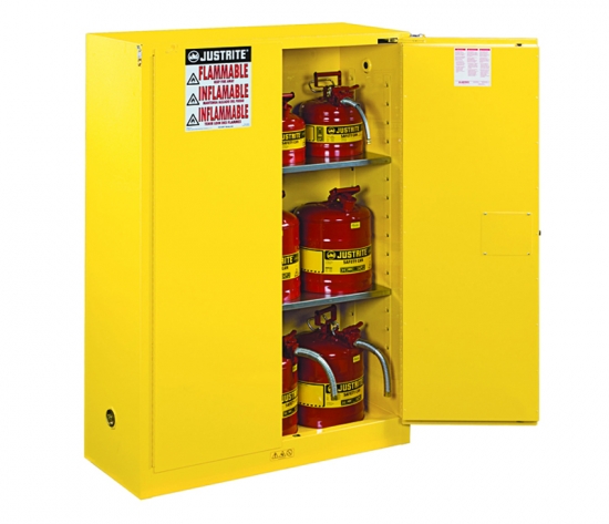 Justrite 45 Gallon Cabinet Manual Door Yellow Flammable Safe Sure-Grip EX Justrite 894500